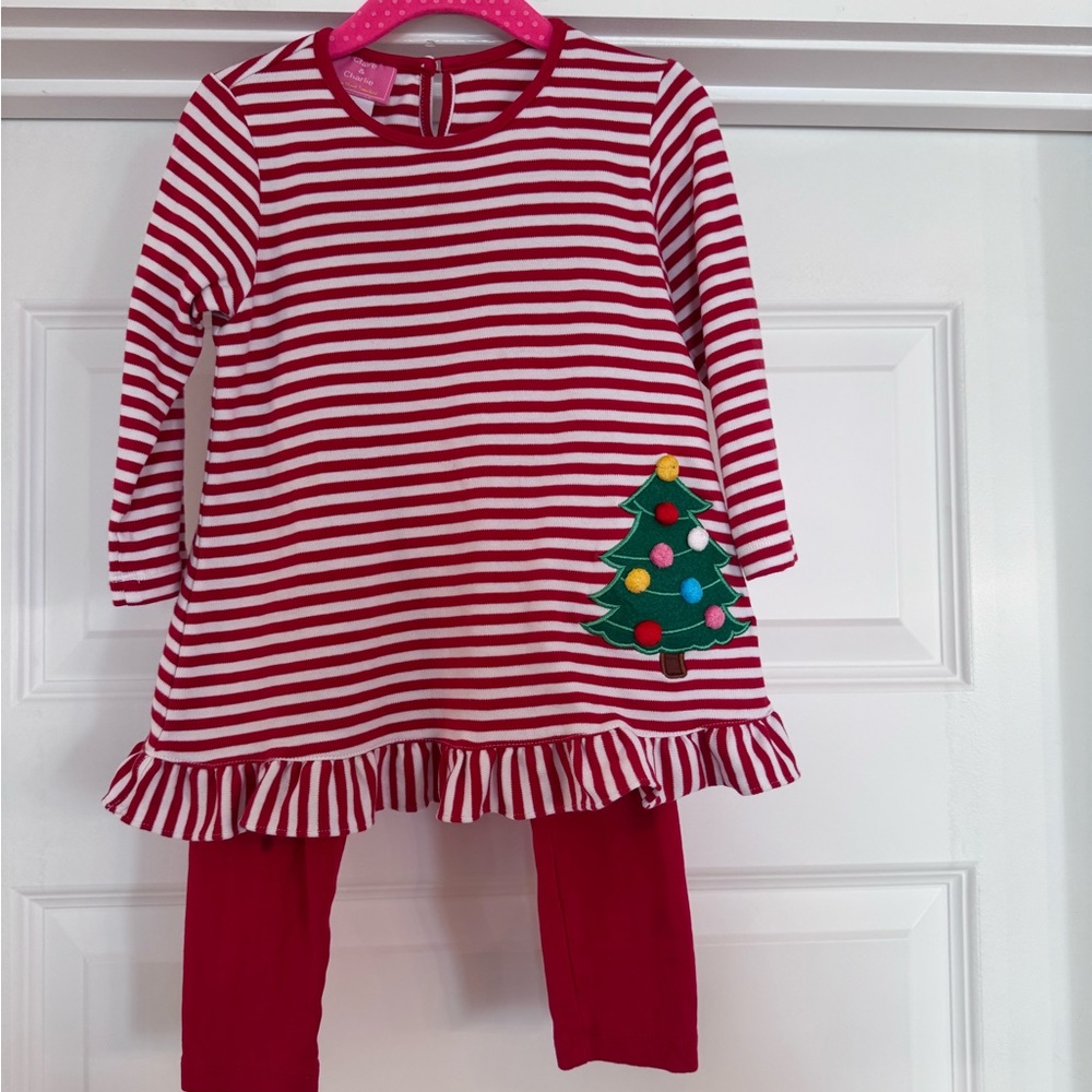 Claire & Charlie Red & White Striped Christmas Dress with Leggings